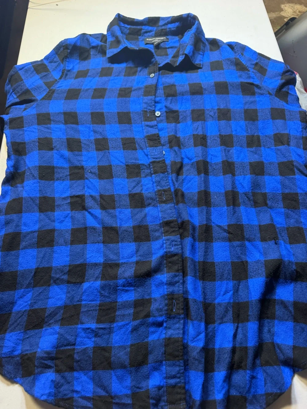 Banana Republic Blue and Black Plaid Button-Down Shirt